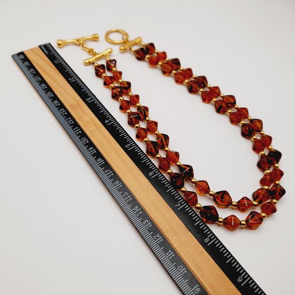 Vintage Topaz Glass Bead Two Strand Necklace Gold Tone Toggle Clasp 16” - Picture 8 of 14
